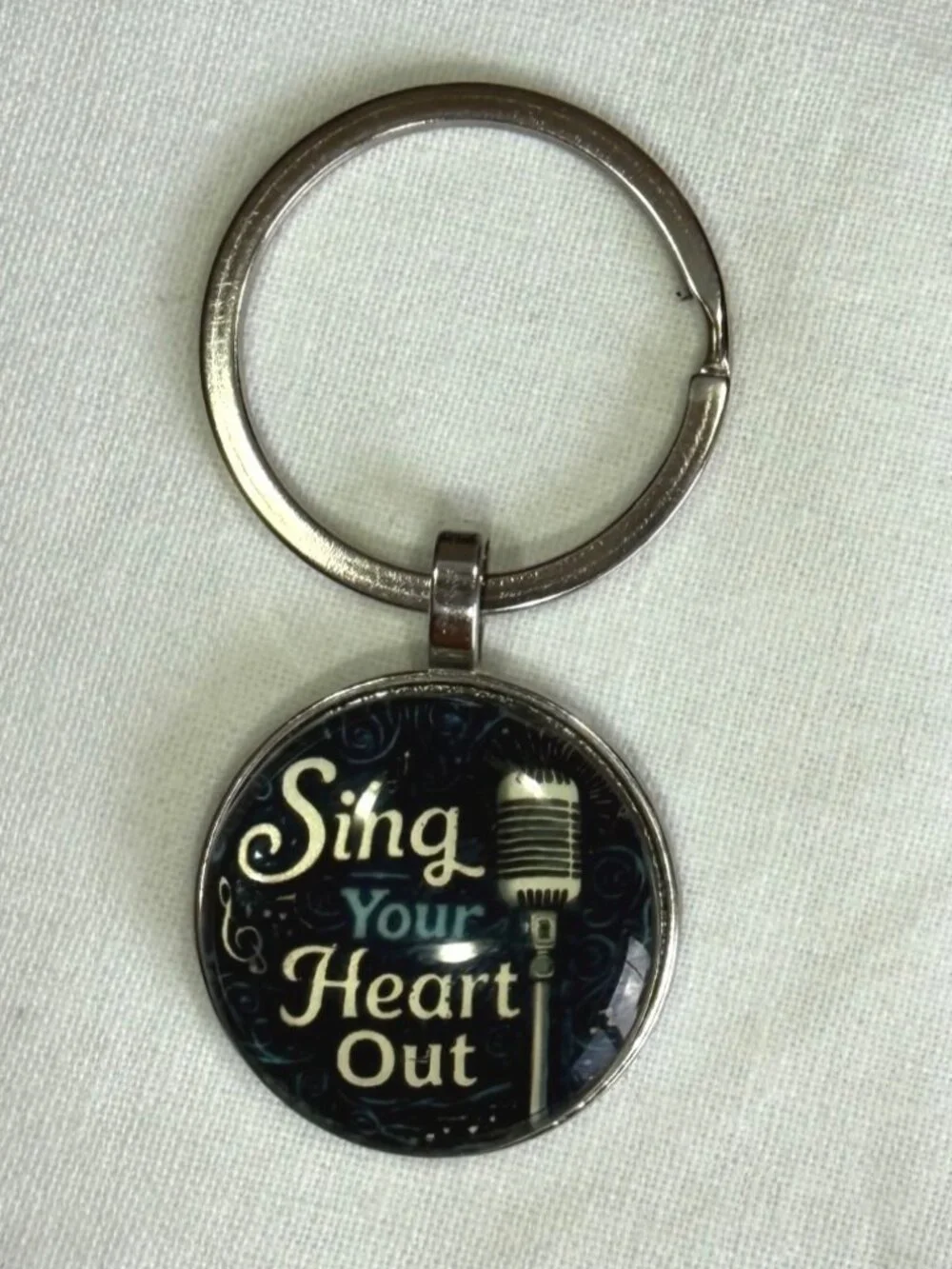 Sing Your Heart Out Music Keychain 2 inch Microphone Glass Cabochon New